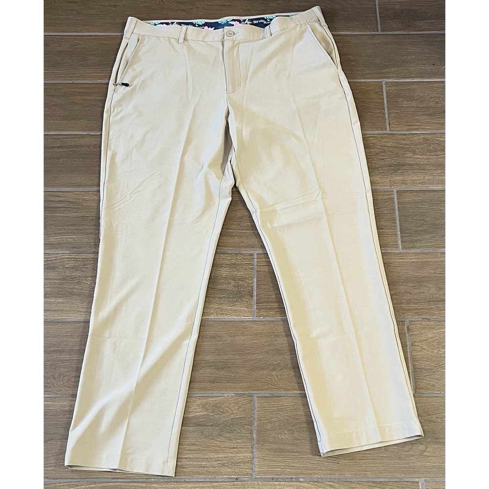 Birdie Bound Men's Golf Pants Khaki Flex Waist Straight Fit Casual Size 38X32